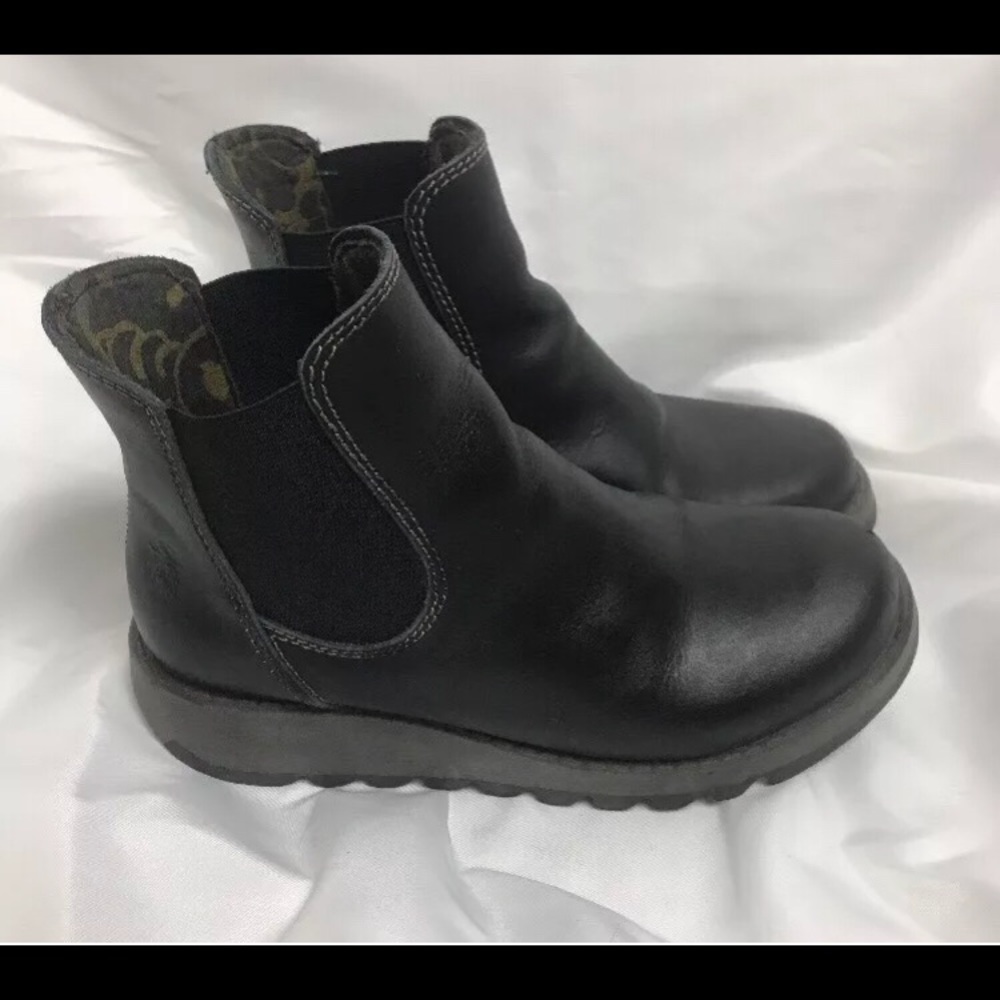 Fly London Black Sal Chelsea Platform Boots 36